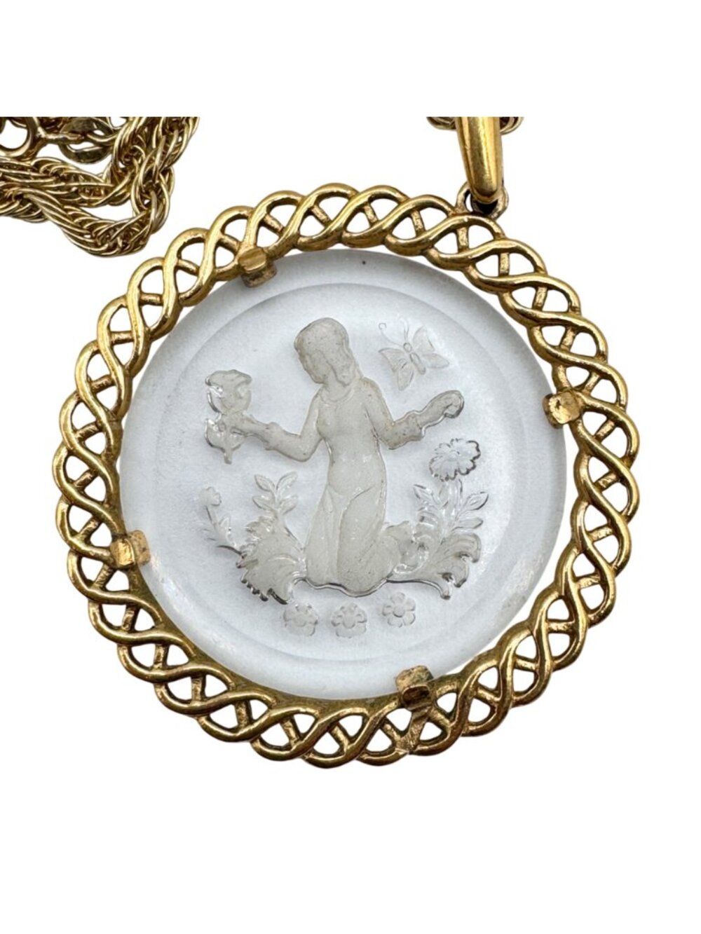 Vintage Trifari Zodiac Pendant Virgo Intaglio Vermeil 24” 925 Chain September - Picture 2 of 14